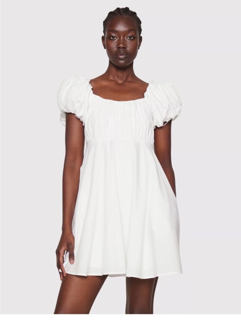 Abercrombie & Fitch White Puff-Sleeve Mini Dress